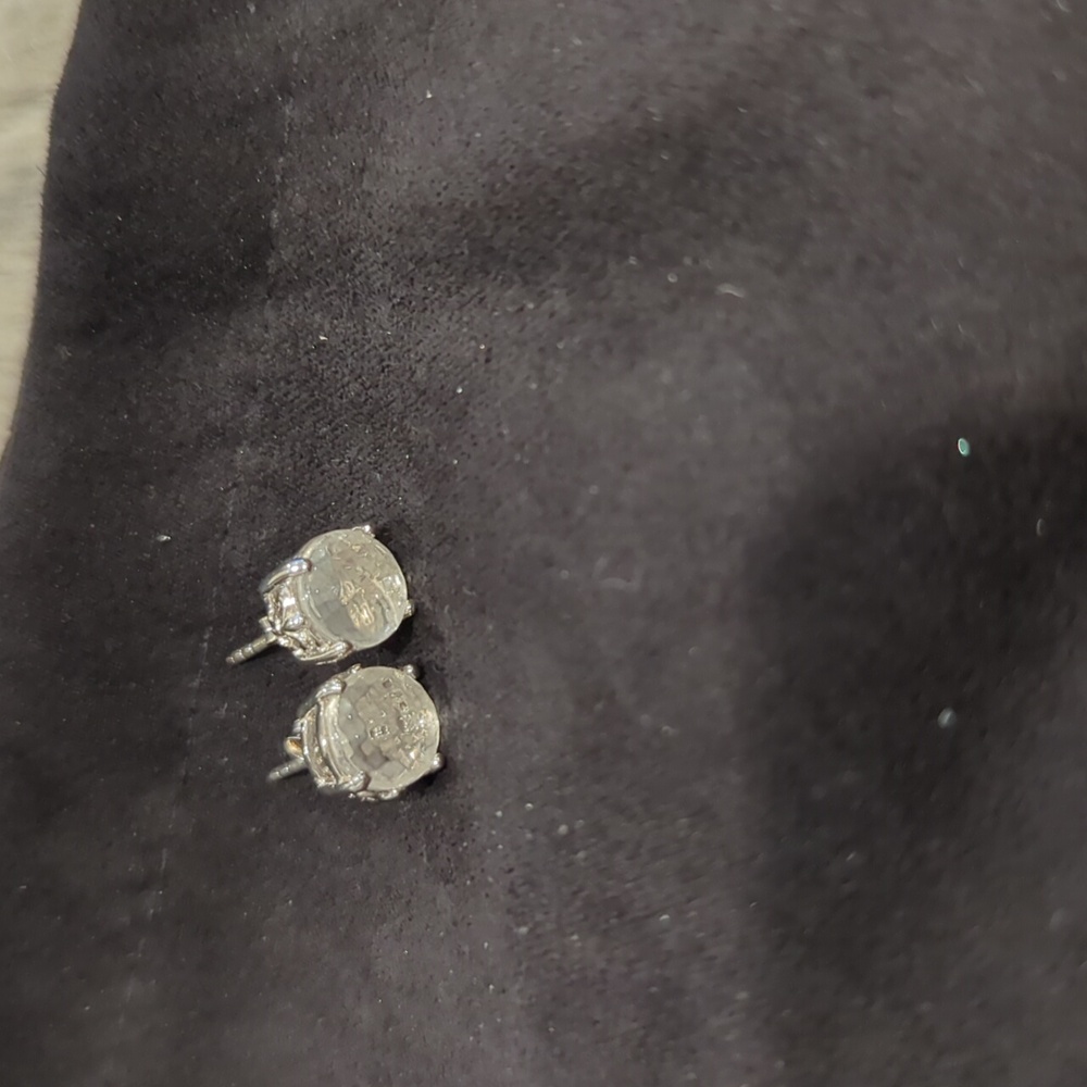 New David Sigal Sterling silver White quartz gem riolet stud earrings rhodium